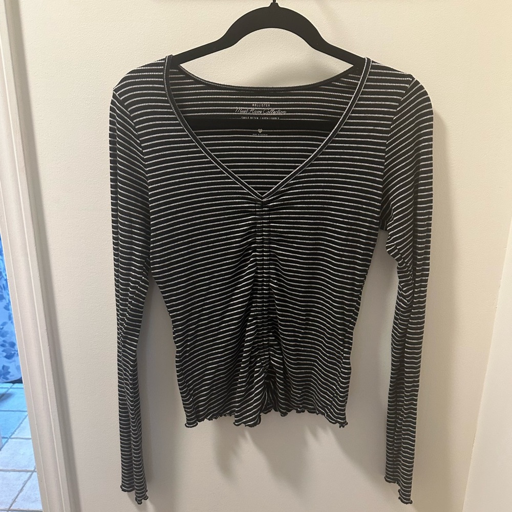 HOLLISTER black and white striped long sleeve shirt